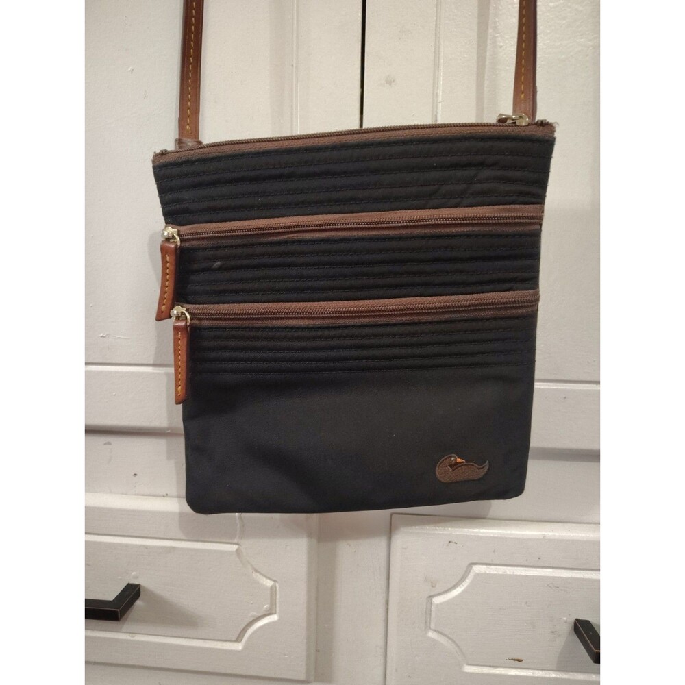 Dooney & Bourke Black Triple Zipper Crossbody Bag Purse - Pink Interior